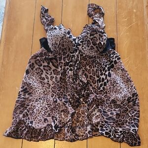 Apt. 9 Leopard Print Ruffle Satin Cami - Brown and Black